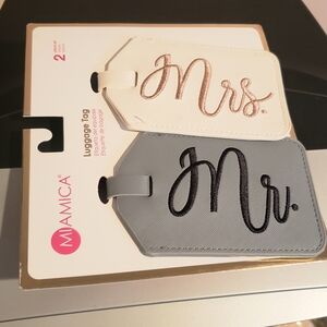 Set Of 2 Gray and Cream Luggage Tags Set Mr. & Mrs.